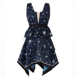 Self-Portrait Night Sky Handkerchief Hem Mini Dress Navy Satin Stars Celestial 6